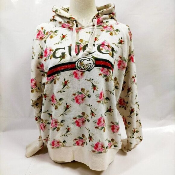 Gucci Tops - Authentic Gucci Floral Logo GG Web Stripe Cream Hoodie Sweatshirt LuxuryDesigner